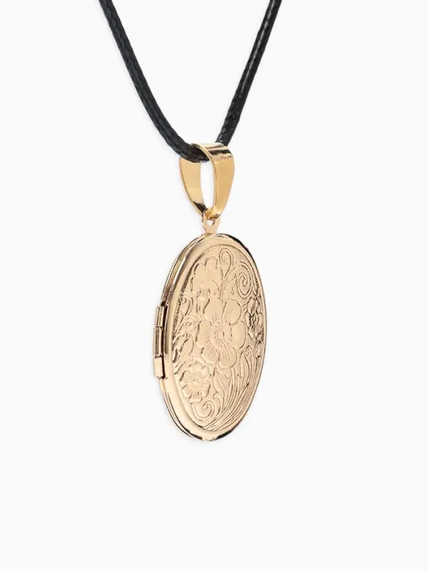 Кулон для фото на шнурке &laquo;Овал с цветами&raquo;, цвет золото на чёрном шнурке, 45 см