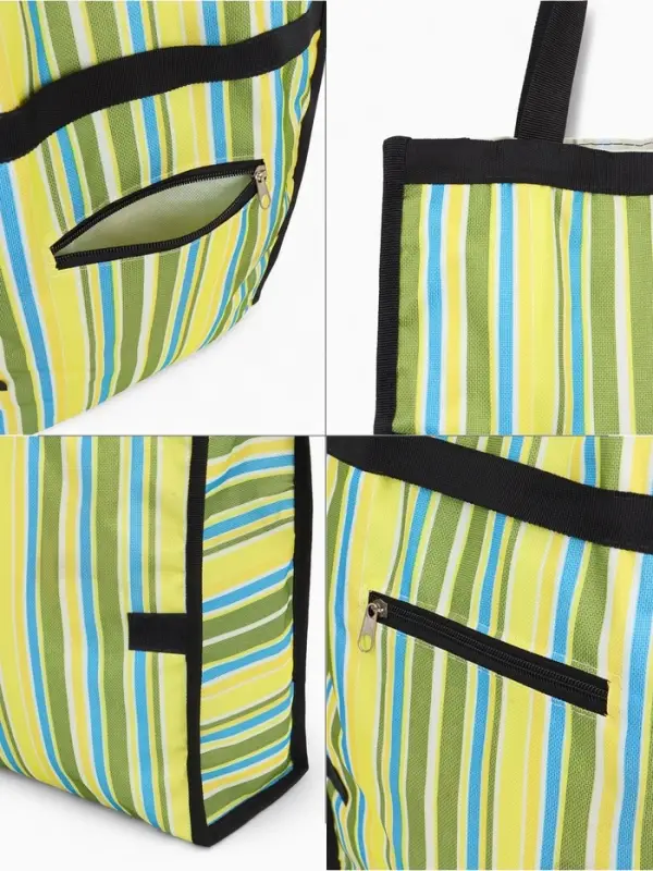 Сумка тележка хозяйственная &laquo;Полосы&raquo;, складная, на липучке, 2 колеса, 32&times;13&times;52 см, зелёная