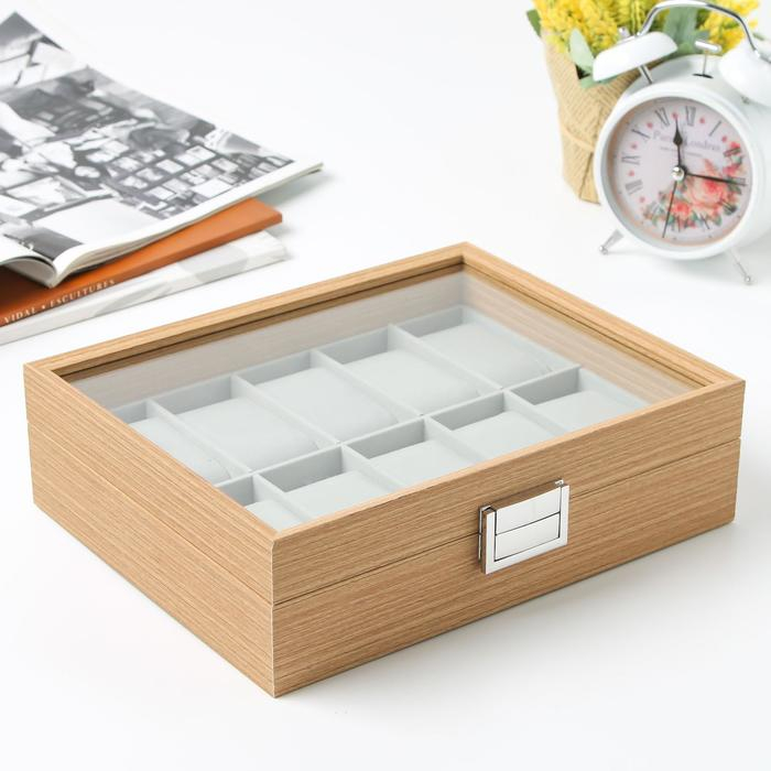 Шкатулка дерево под часы 10 отделений Шкатулка дерево под часы 10 отделений "Бежевая" 7,5х21х26 см