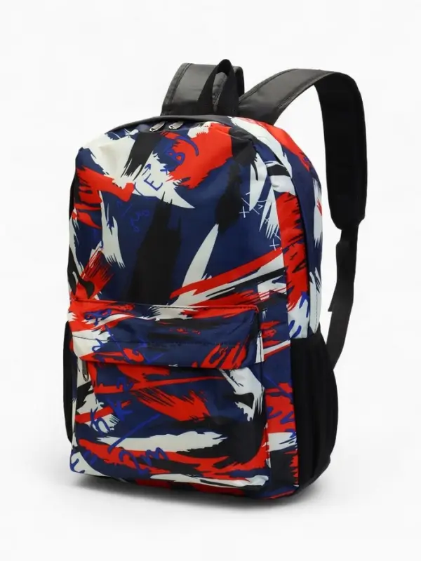 Рюкзак школьный на молнии, с карманами, с принтом, размер 29&times;12&times;42 см, синий/красный