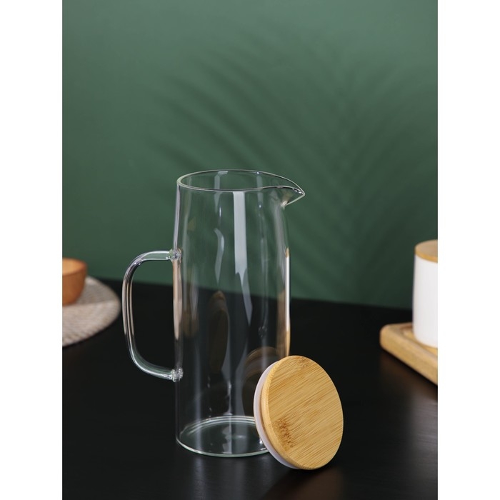 Кувшин стеклянный с бамбуковой крышкой «Эко», 1 л Кувшин стеклянный с бамбуковой крышкой «Эко», 1 л