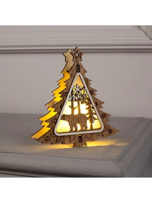 Ёлочная игрушка &laquo;Ёлочка с медведем&raquo;, 11&times;11&times;2 см, от батареек, свечение тёплое белое