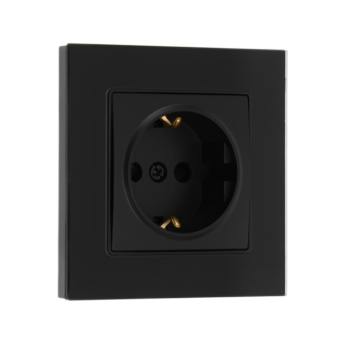 Розетка одноместная TOT Glossy Glass, 16 А, скрытая, с з/к, стекло, черная Розетка одноместная TOT Glossy Glass, 16 А, скрытая, с з/к, стекло, черная