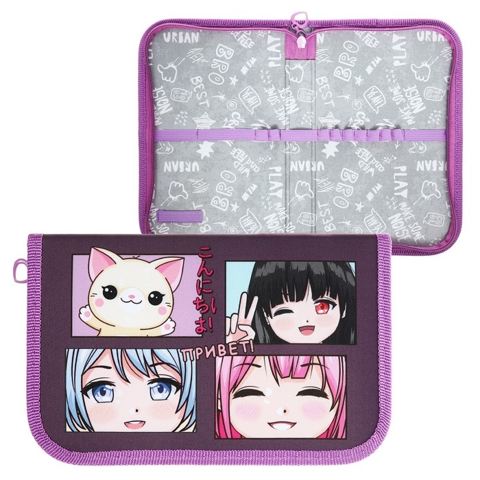 Пенал 1 секция, 135 х 212 х 26 мм, текстильный, ПКТ 04-20 МАХ, Пенал 1 секция, 135 х 212 х 26 мм, текстильный, ПКТ 04-20 МАХ, "Аниме друзья" 70635