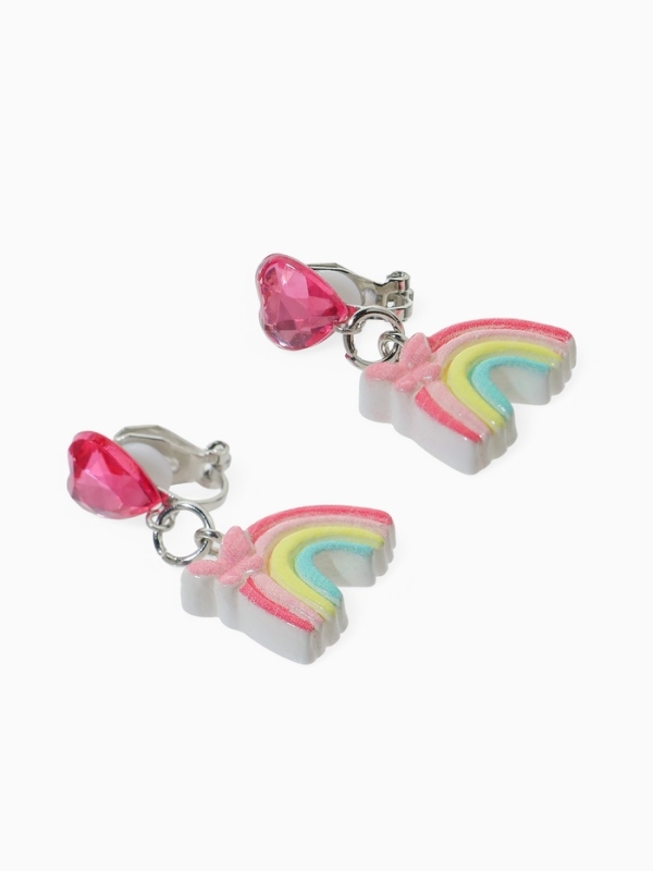 Серьги-клипсы детские  Серьги-клипсы детские "Выбражулька" радуга с бабочкойс сердцем кристалл, цветные