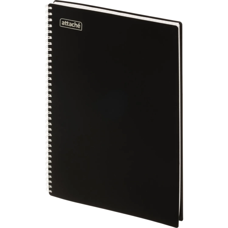 Бизнес-тетрадь А4 120л Attache гребень клетка пластик черн с тиснением