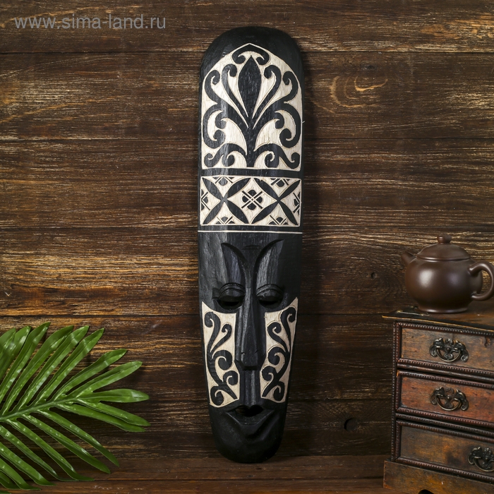 Маска настенная дерево Маска настенная дерево "Абориген с узором вензеля" 3х12х50 см