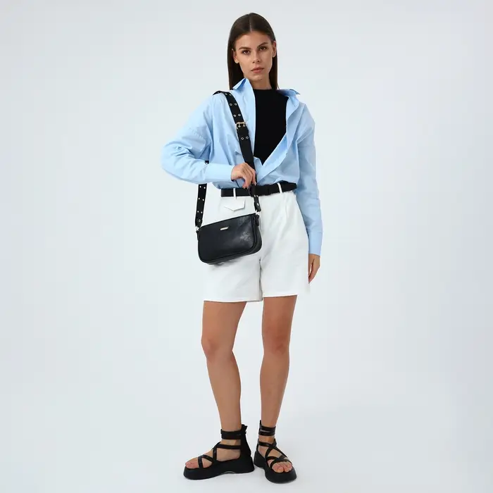 Сумка женская багет на молнии, 25&times;5&times;15 см, чёрная