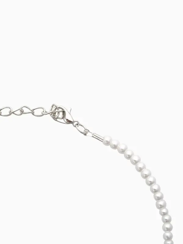 Чокер &laquo;Сердце&raquo; жемчужные бусины, белый в серебре, 32 см + 5 см доп, цепочка