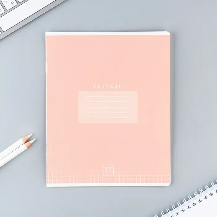 Тетрадь в клетку 12 листов А5, на скрепке &laquo;Цветная обложка&raquo;, обложка мелованный картон, блок №2, 5 видов МИКС