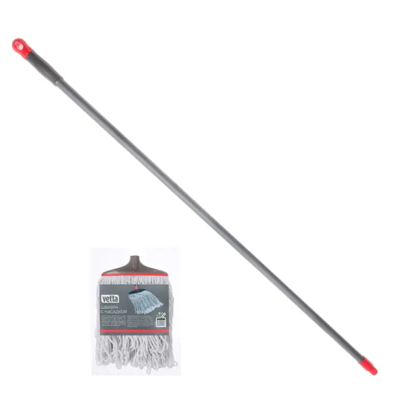Швабра со сменной насадкой тм VETTA Премиум Грей, хлопок 240 гр., ручка 148 см