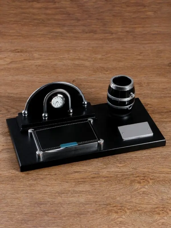 Набор настольный, органайзер 4 в 1 с визитницей и часами, 34&times;17&times;13 см