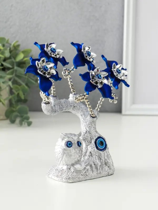 Фигурка от сглаза &laquo;Цветущее дерево. Филин со слитком золота&raquo;, серебро, синий, 16&times;5.5&times;18.5 см