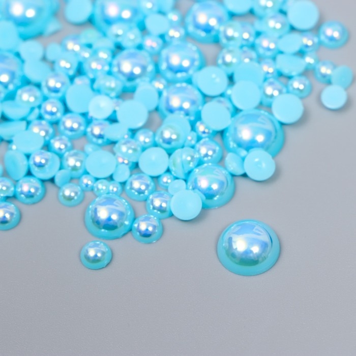 Декор для творчества пластик Декор для творчества пластик "Половинки бусин. Ярко-голубой перламутр" d=3-10мм, набор 10 гр