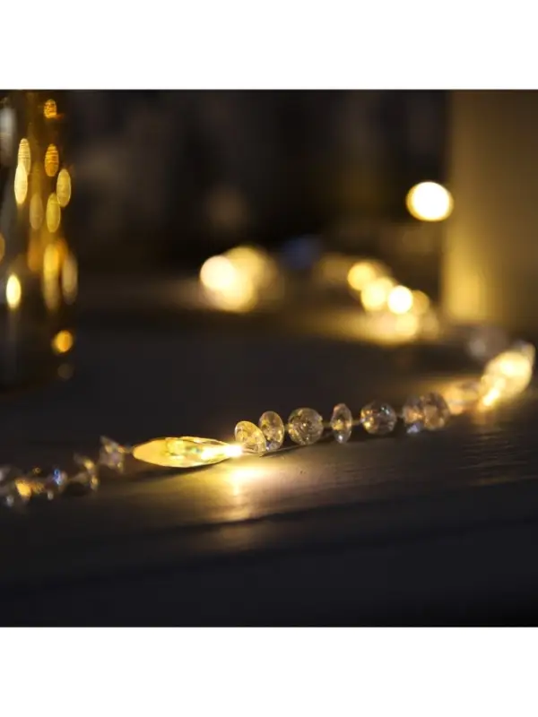 Гирлянда &laquo;Нить&raquo; 2 м, роса с насадками &laquo;Бусины&raquo;, IP20, серебристая нить, 20 LED, от батареек АА&times;2, 2 режима, свечение тёплое белое