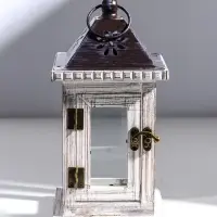 Деревянный подсвечник-фонарь на 1 свечу &laquo;Состаренный&raquo;, белый, 12.5&times;12.5&times;25 см