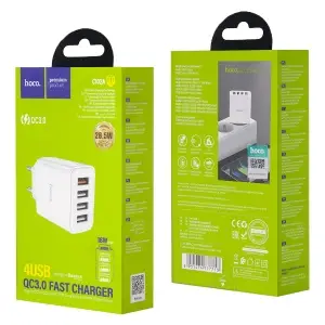 Переходник сетевого зарядного устройства C102A HOCO на 4 USB QC3.0 28,5W белый