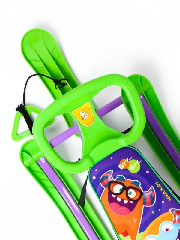 Снегокат &laquo;Twiny1+&raquo; с монстриками, со спинкой, зелёный, фиолетовый, TW1+/МН Nika Kids
