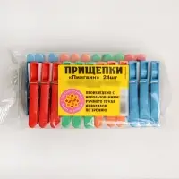 Прищепки бельевые «Пингвин», 8 см, 24 шт, цвет МИКС