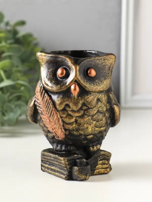 Подставка для мелочей &laquo;Сова на книгах&raquo;, карандашница, 10&times;8 см, под бронзу винтаж