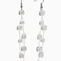 Серьги на леске "Капля росы", веточка, цвет белый в серебре