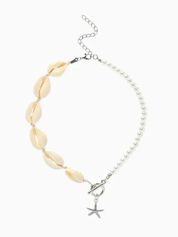 Чокер &laquo;Морская звезда&raquo;, белый в серебре, 42 см