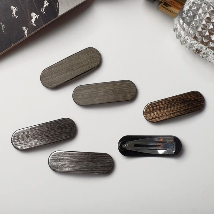 Невидимка для волос  Невидимка для волос "Герти" (набор 6 шт) текстура полосы, 5,5 см, серо-коричневый