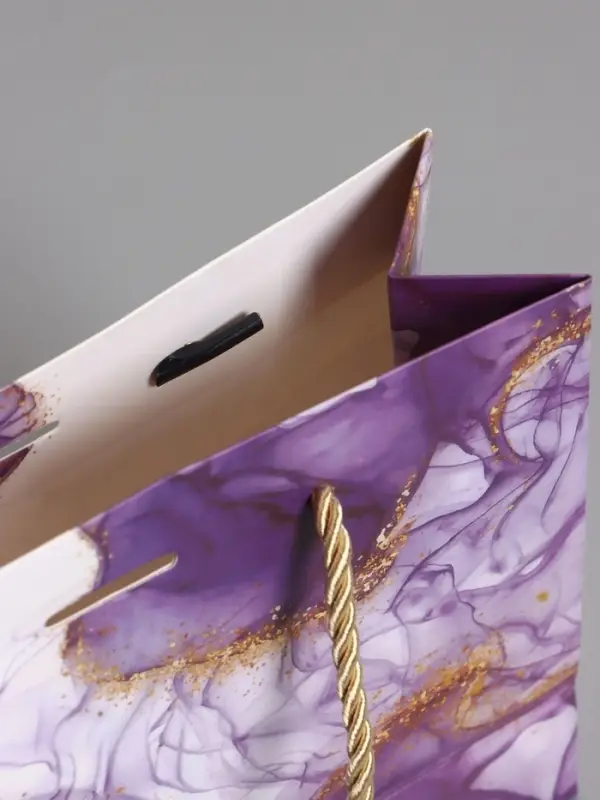 Пакет подарочный "Мрамор", фиолетовый с бантиком, 19 х 15 х 7 см