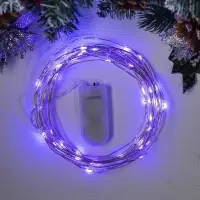 Гирлянда &laquo;Нить&raquo; 5 м роса, IP20, серебристая нить, 50 LED, батарейки CR2032&times;2 (в комплекте), свечение фиолетовое