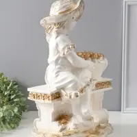 Фигура "Девочка на скамейке" перламутр с золотом, 46х31х22 см