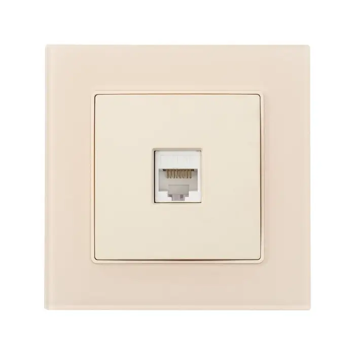Розетка компьютерная TOT Matte Glass, стекло, скрытая, одноместная, бежевая