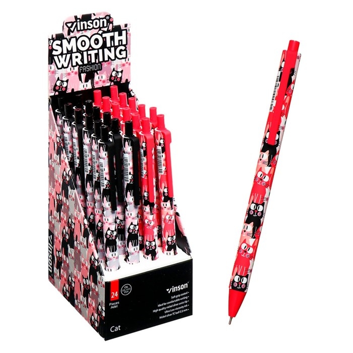 Ручка шариковая автоматическая 0,5 мм, Vinson, синяя масляная, софттач, штрихкод на шт, МИКС Ручка шариковая автоматическая 0,5 мм, Vinson, синяя масляная, софттач, штрихкод на шт, МИКС