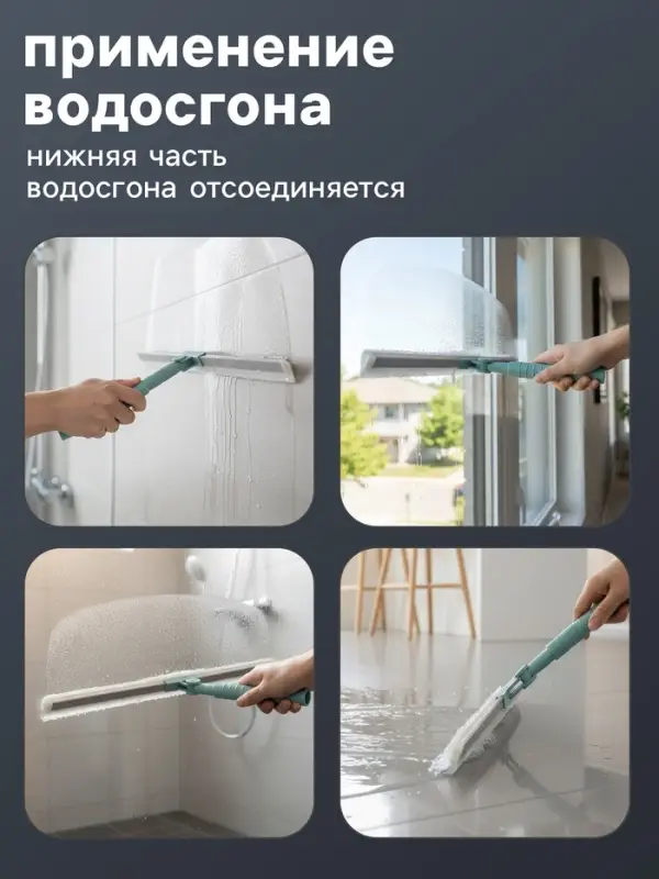 Водосгон для пола, силиконовый, поворотный сгон 35 см, черенок нержавеющая сталь 58-97 см