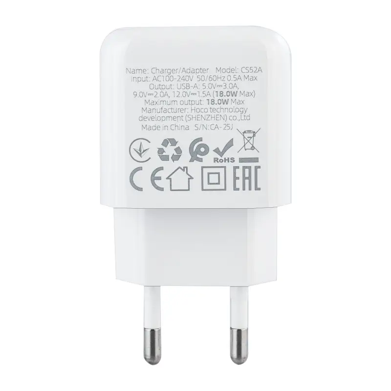 Сетевое зарядное устройство с кабелем USB на Type-C Q.C 3.0 CS52A HOCO белое