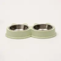 Миска металлическая двойная на пластиковой основе 2 х 160 мл, 28 х 15,5 х 4 см, зелёная