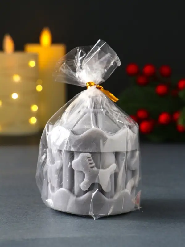 Свеча новогодняя "Карусель с лошадками" 65х80 мм, серый