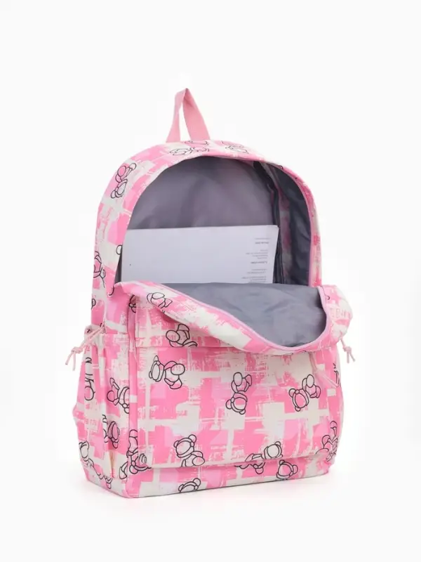 Рюкзак школьный на молнии, с карманами, с принтом, размер 28.5&times;12&times;41 см, розовый