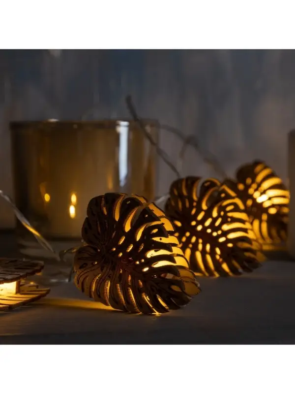 Гирлянда &laquo;Нить&raquo; 2.5 м с насадками &laquo;Листочек&raquo;, IP20, прозрачная нить, 10 LED, от батареек АА&times;2, свечение тёплое белое