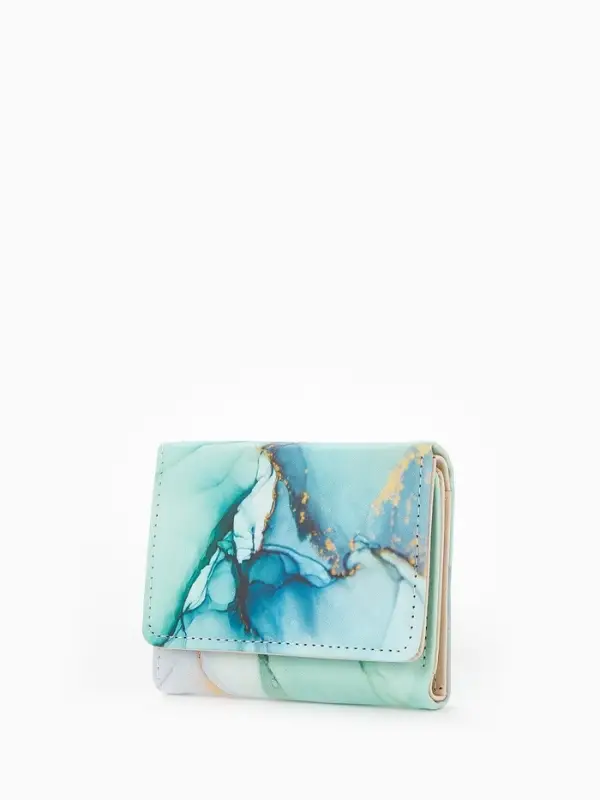 Кошелёк женский на кнопке, 10&times;1.5&times;8 см, с принтом, зелёный/бирюзовый