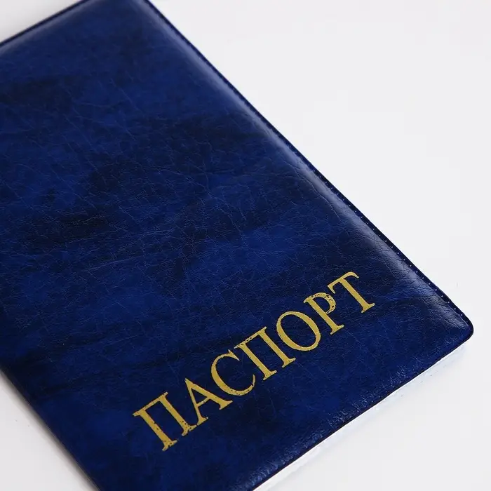 Обложка для паспорта, искусственная кожа, золотистое тиснение, синяя