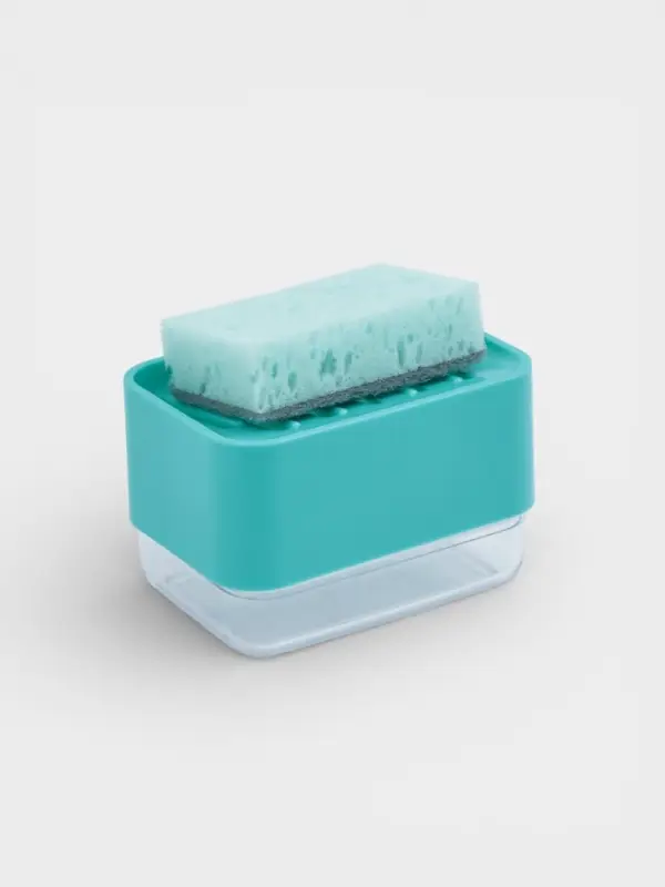 Дозатор для моющего средства с подставкой для губки Raccoon, губка в комплекте, бирюзовый