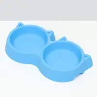 Миска двойная &laquo;Кошка&raquo;, 25&times;13&times;3.5 см, с прорезиненными ножками, пластик, синяя