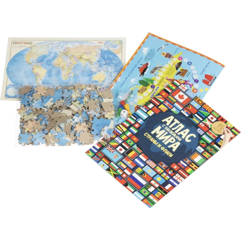 Настольная игра Страны и флаги набор Пазл+Атлас+ Игра-ходилка