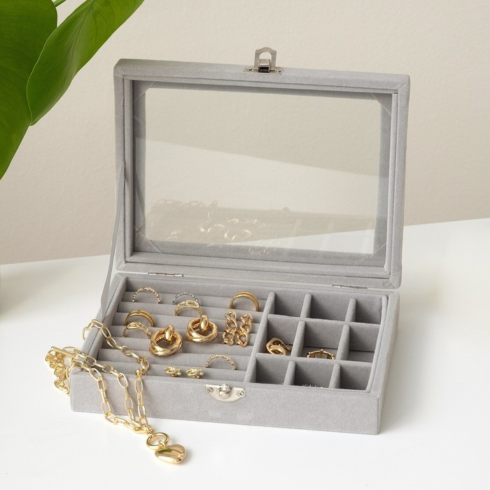 Подставка для украшений &laquo;Шкатулка&raquo;, 7 полос, 9 ячеек, 20&times;15&times;4,5, цвет серый