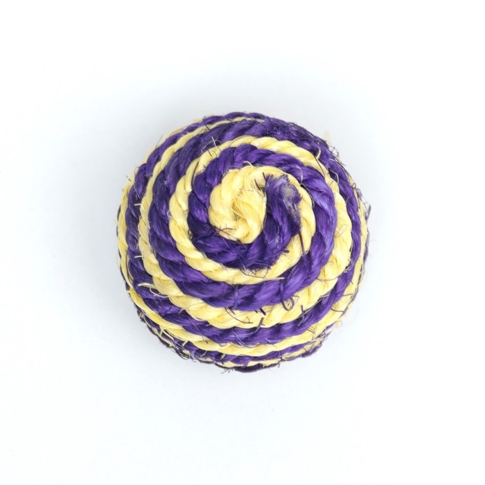 Шарик для кошек из сизали, 4,5 см, жёлтый/фиолетовый Шарик для кошек из сизали, 4,5 см, жёлтый/фиолетовый