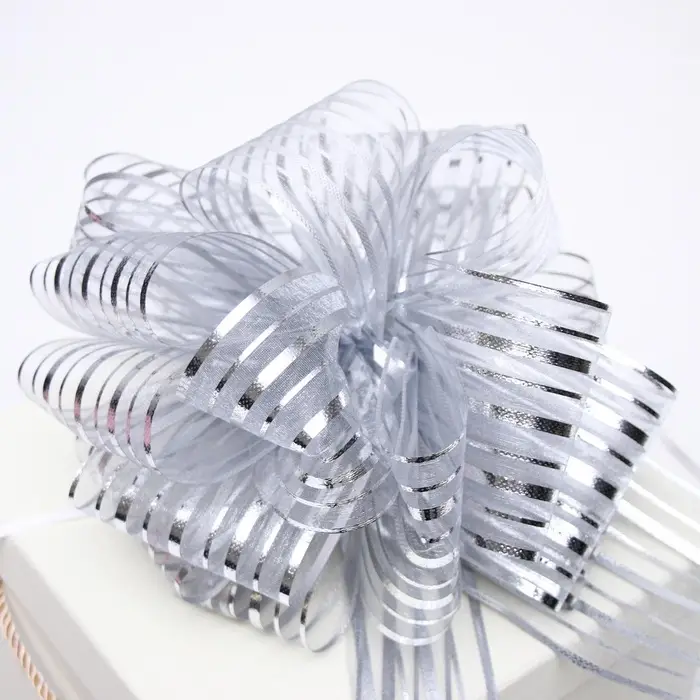 Подарочный бант - шар №10 &laquo;Полоски&raquo;, цвет серебро, для упаковки подарков