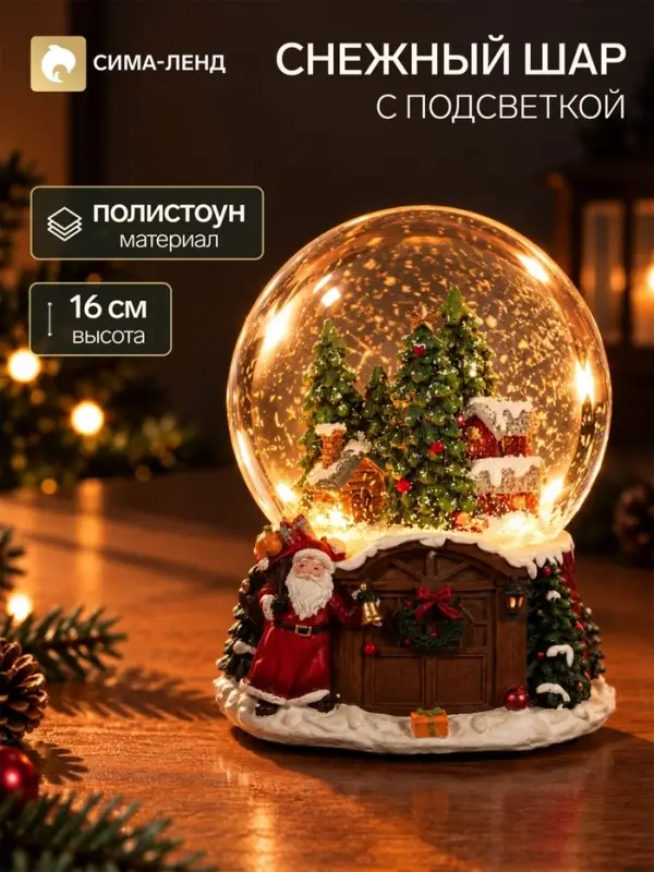 Снежный шар с подсветкой &laquo;Домики в еловом лесу&raquo;,13&times;13&times;16 см, музыка, снежный вихрь