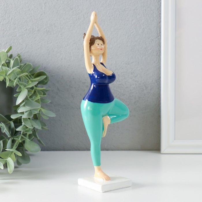Сувенир полистоун  Сувенир полистоун "Пышечка - йога поза дерева" сине-бирюзовая 7х4,5х20,5 см