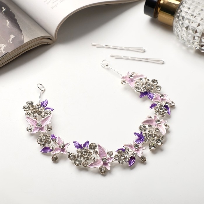 Аксессуар для волос Аксессуар для волос "Асель" листочки, 23,5х2,5 см, серебристо-розовый