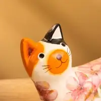 Сувенир «Котик в цветах», 13×3×9 см, дерево, бело-оранжевый
